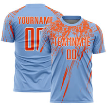 Load image into Gallery viewer, Custom Light Blue Orange-White Splash Sports Sublimation Soccer Uniform Jersey
