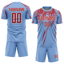 Laden Sie das Bild in den Galerie-Viewer, Custom Light Blue Red-White Splash Sports Sublimation Soccer Uniform Jersey
