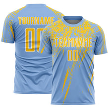 Load image into Gallery viewer, Custom Light Blue Yellow-White Splash Sports Sublimation Soccer Uniform Jersey
