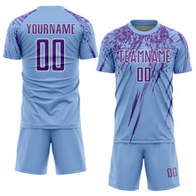 Laden Sie das Bild in den Galerie-Viewer, Custom Light Blue Purple-White Splash Sports Sublimation Soccer Uniform Jersey
