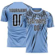 Laden Sie das Bild in den Galerie-Viewer, Custom Light Blue Black-White Splash Sports Sublimation Soccer Uniform Jersey
