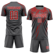 Load image into Gallery viewer, Custom Steel Gray Red-White Splash Sports Sublimation Soccer Uniform Jersey
