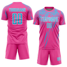 Загрузить изображение в средство просмотра галереи, Custom Pink Sky Blue-White Splash Sports Sublimation Soccer Uniform Jersey
