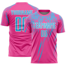 Загрузить изображение в средство просмотра галереи, Custom Pink Sky Blue-White Splash Sports Sublimation Soccer Uniform Jersey
