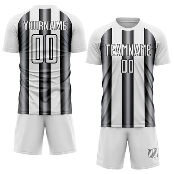 Custom White Gray-Black Stripes Sports Sublimation Soccer Uniform Jersey