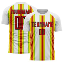Load image into Gallery viewer, Custom White Red Green Yellow-Black Stripes Sports Sublimation Soccer Uniform Jersey
