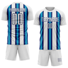 Загрузить изображение в средство просмотра галереи, Custom White Blue-Navy Stripes Sports Sublimation Soccer Uniform Jersey
