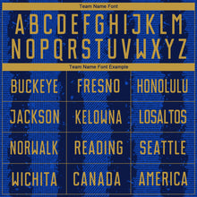 Загрузить изображение в средство просмотра галереи, Custom Navy Old Gold-Thunder Blue Stripes Sports Sublimation Soccer Uniform Jersey
