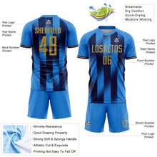 Загрузить изображение в средство просмотра галереи, Custom Powder Blue Old Gold-Navy Stripes Sports Sublimation Soccer Uniform Jersey
