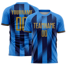 Загрузить изображение в средство просмотра галереи, Custom Powder Blue Old Gold-Navy Stripes Sports Sublimation Soccer Uniform Jersey
