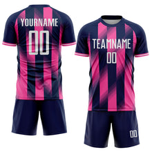 Загрузить изображение в средство просмотра галереи, Custom Navy White-Pink Stripes Sports Sublimation Soccer Uniform Jersey
