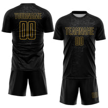 Загрузить изображение в средство просмотра галереи, Custom Black Gray-Old Gold Map Outline Sports Sublimation Soccer Uniform Jersey
