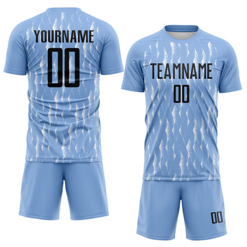 Custom Light Blue Black-White Argentina Splatter Pattern Sports Sublimation Soccer Uniform Jersey