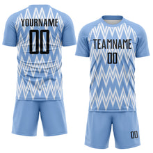 Laden Sie das Bild in den Galerie-Viewer, Custom Light Blue Black-White Argentina Zigzag Pattern Sports Sublimation Soccer Uniform Jersey
