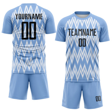 Custom Light Blue Black-White Argentina Zigzag Pattern Sports Sublimation Soccer Uniform Jersey
