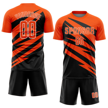 Custom Orange Black-White Abstract Line Sports Sublimation Soccer Uniform Jersey