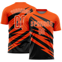 Laden Sie das Bild in den Galerie-Viewer, Custom Orange Black-White Abstract Line Sports Sublimation Soccer Uniform Jersey
