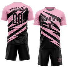 Charger l'image dans la galerie, Custom Light Pink Black Abstract Line Sports Sublimation Soccer Uniform Jersey
