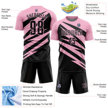 Charger l'image dans la galerie, Custom Light Pink Black Abstract Line Sports Sublimation Soccer Uniform Jersey
