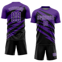 Laden Sie das Bild in den Galerie-Viewer, Custom Purple Black-White Abstract Line Sports Sublimation Soccer Uniform Jersey
