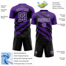 Laden Sie das Bild in den Galerie-Viewer, Custom Purple Black-White Abstract Line Sports Sublimation Soccer Uniform Jersey
