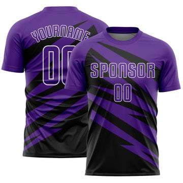 Custom Purple Black-White Abstract Line Sports Sublimation Soccer Uniform Jersey
