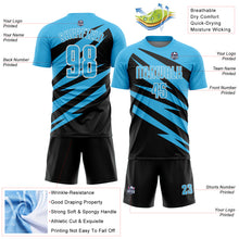 Laden Sie das Bild in den Galerie-Viewer, Custom Sky Blue Black-White Abstract Line Sports Sublimation Soccer Uniform Jersey
