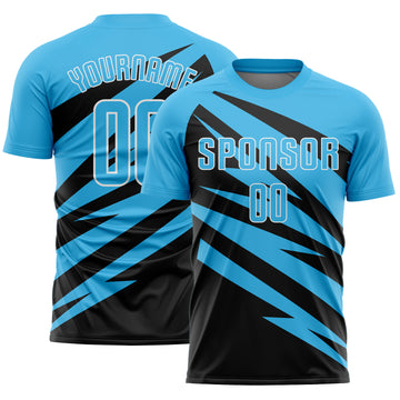 Custom Sky Blue Black-White Abstract Line Sports Sublimation Soccer Uniform Jersey