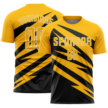 Загрузить изображение в средство просмотра галереи, Custom Gold Black-White Abstract Line Sports Sublimation Soccer Uniform Jersey
