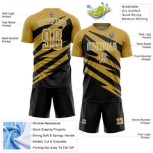 Laden Sie das Bild in den Galerie-Viewer, Custom Old Gold Black-White Abstract Line Sports Sublimation Soccer Uniform Jersey
