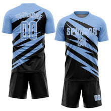 Laden Sie das Bild in den Galerie-Viewer, Custom Light Blue Black-White Abstract Line Sports Sublimation Soccer Uniform Jersey
