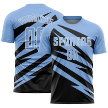Laden Sie das Bild in den Galerie-Viewer, Custom Light Blue Black-White Abstract Line Sports Sublimation Soccer Uniform Jersey
