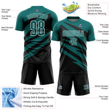 Laden Sie das Bild in den Galerie-Viewer, Custom Teal Black-White Abstract Line Sports Sublimation Soccer Uniform Jersey
