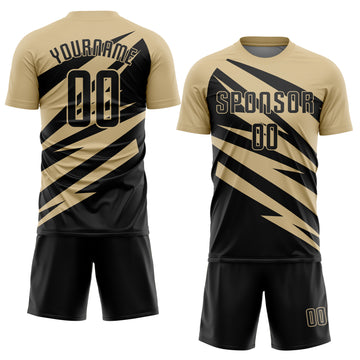 Custom Vegas Gold Black Abstract Line Sports Sublimation Soccer Uniform Jersey