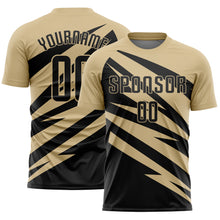 Charger l'image dans la galerie, Custom Vegas Gold Black Abstract Line Sports Sublimation Soccer Uniform Jersey
