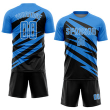 Charger l'image dans la galerie, Custom Powder Blue Black-White Abstract Line Sports Sublimation Soccer Uniform Jersey
