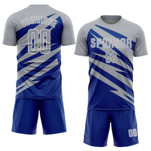Laden Sie das Bild in den Galerie-Viewer, Custom Gray Royal-White Abstract Line Sports Sublimation Soccer Uniform Jersey
