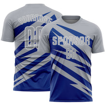 Laden Sie das Bild in den Galerie-Viewer, Custom Gray Royal-White Abstract Line Sports Sublimation Soccer Uniform Jersey
