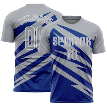 Custom Gray Royal-White Abstract Line Sports Sublimation Soccer Uniform Jersey
