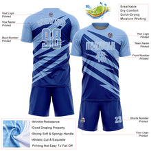 Laden Sie das Bild in den Galerie-Viewer, Custom Light Blue Royal-White Abstract Line Sports Sublimation Soccer Uniform Jersey
