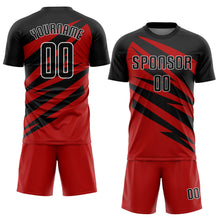 Laden Sie das Bild in den Galerie-Viewer, Custom Black Red-White Abstract Line Sports Sublimation Soccer Uniform Jersey
