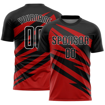 Custom Black Red-White Abstract Line Sports Sublimation Soccer Uniform Jersey