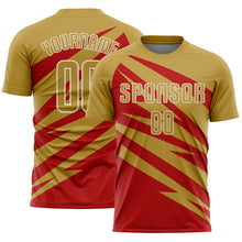 Charger l'image dans la galerie, Custom Old Gold Red-White Abstract Line Sports Sublimation Soccer Uniform Jersey
