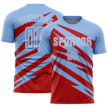 Загрузить изображение в средство просмотра галереи, Custom Light Blue Red-White Abstract Line Sports Sublimation Soccer Uniform Jersey
