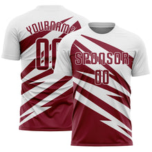 Laden Sie das Bild in den Galerie-Viewer, Custom White Crimson Abstract Line Sports Sublimation Soccer Uniform Jersey
