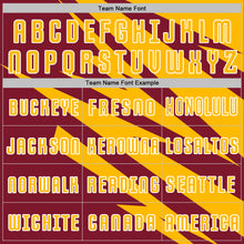 Laden Sie das Bild in den Galerie-Viewer, Custom Gold Crimson-White Abstract Line Sports Sublimation Soccer Uniform Jersey
