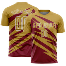 Laden Sie das Bild in den Galerie-Viewer, Custom Old Gold Crimson-White Abstract Line Sports Sublimation Soccer Uniform Jersey
