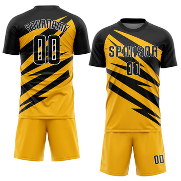Custom Black Gold-White Abstract Line Sports Sublimation Soccer Uniform Jersey