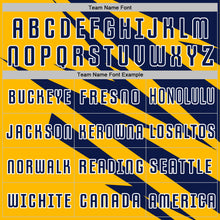 Load image into Gallery viewer, Custom Navy Gold-White Abstract Line Sports Sublimation Soccer Uniform Jersey
