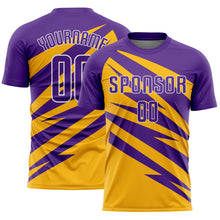 Load image into Gallery viewer, Custom Purple Gold-White Abstract Line Sports Sublimation Soccer Uniform Jersey
